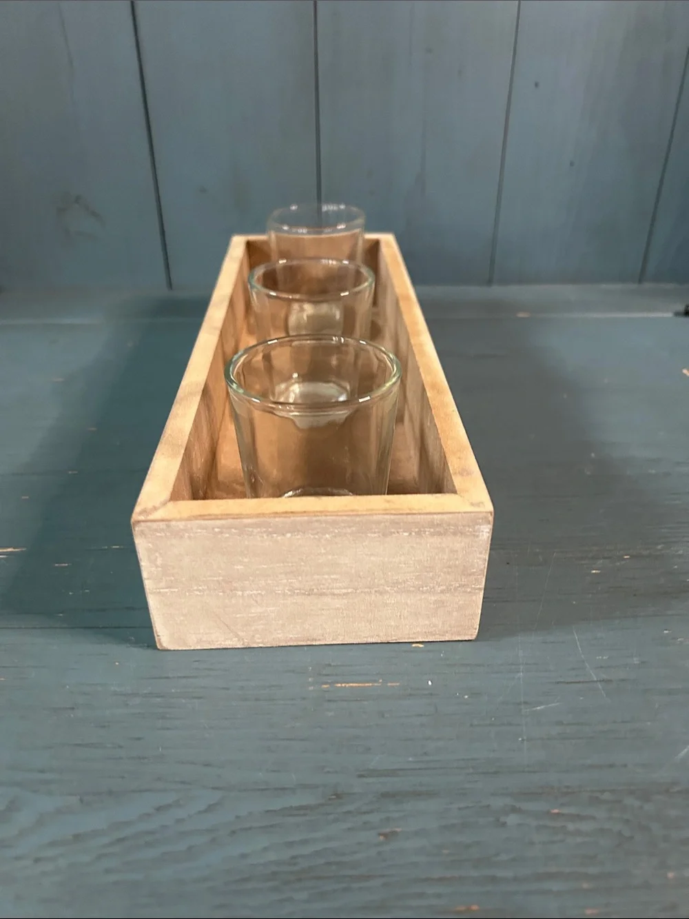 Wooden Decorative Tray with Three Glass Holders - Natural Candle Holder